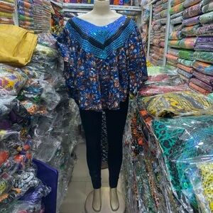Elegant Blue Floral Women's Blouse